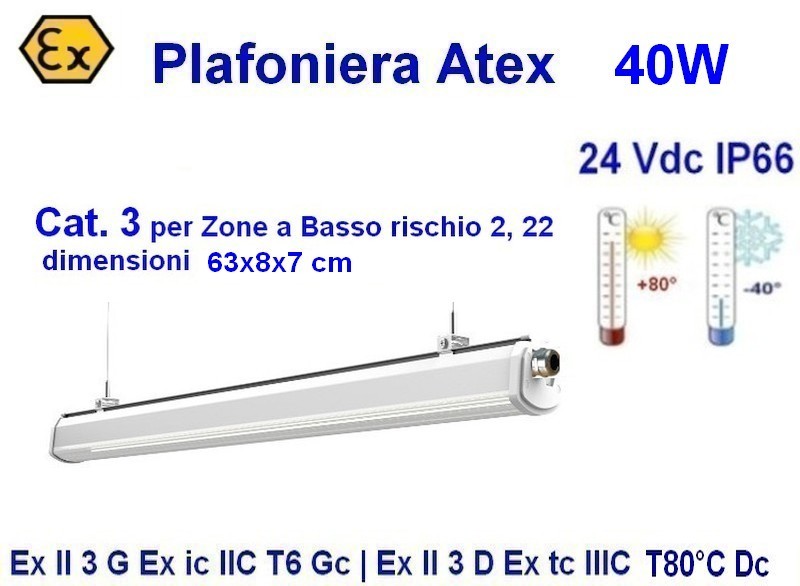 Plafoniera Atex 24 Vdc 40W 60 cm , Cat. 3 IP66